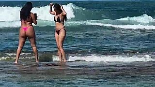 Brazilian Brunettes with Big Asses Kissing Passionately on Public Beach