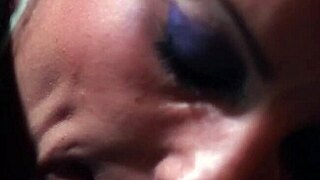 Cumshot explosion on teasing European babe's face after quick wet blowjob!