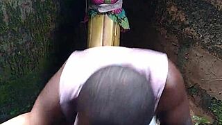 sexy young performer shows hard cum in the forest