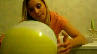 Sophie contrasts hairy blonde teen masturbation with balloons in living room versus steamy bathroom fetish play