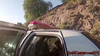 these young stunners found themselves cuffed in the office by a police officer with a monster cock. they rode him in cowgirl during a rough threesome outdoor reality fuck with piercings and tattoos flying.