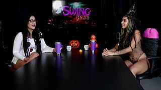 I feel so excited watching this Brazilian swinger group in Halloween lingerie and toys.