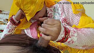 Desi Indian maid wife gives blowjob with dirty talk in first time bedroom sex