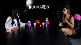 I feel so excited watching this Brazilian swinger group in Halloween lingerie and toys.