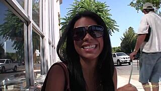 The freaky brunette flirts wildly showing off her deepthroating skills on that big cock. Then she rides it hard in cowgirl with cumshot facial finish.