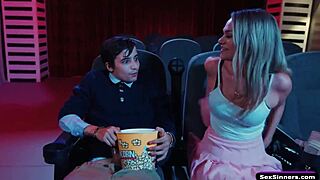 Bored girlfriend, why suck boyfriend's cock in cinema public?