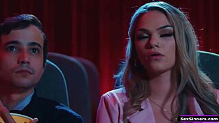 Bored girlfriend, why suck boyfriend's cock in cinema public?