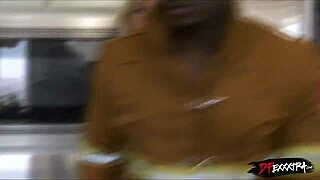 Blonde petite teen takes big black cock from firefighter in interracial blowjob