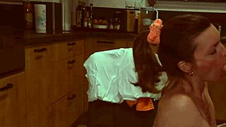 He bends me over the kitchen counter for blowjob and doggystyle until cum in mouth