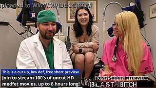 Asian nurse Mina Moon gets bent over in latex gloves for doggystyle pounding and cum blast on back in hospital pov!