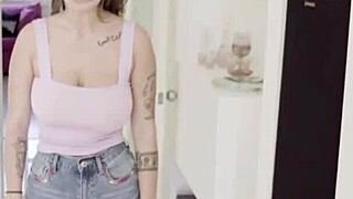 Busty brunette thick stepsister Indica Flower rides hardcore in ass fucking blowjob action