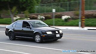 Lesbian milf scissors gently with cute stepteen babe in squirting session