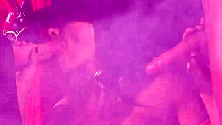 Hey, check out this busty brunette magician who makes two huge cocks vanish deep inside her tight holes during an intense show