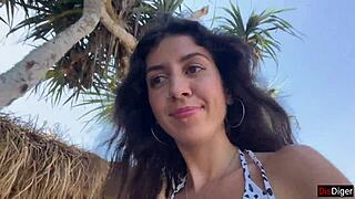 So this brunette hottie sucked my dick on a public beach then walked along the shore with cum all over her face like a total cumwalk adventure