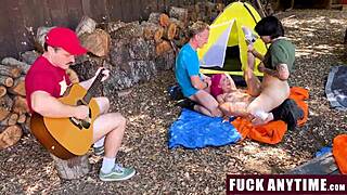 those three boys are freeusing the hot chick on their camping trip anytime they want