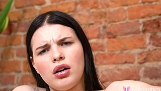 What happens when solo naked hottie cherry fingers her shaved pink pussy on the couch?