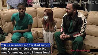 Testing which gloves fit best on nurse Jewel in backstage hospital fetish with latex