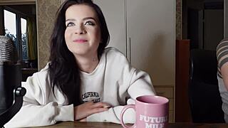 She casually chats with the petite brunette mistress about pegging questions. It turns into a sexy domination session in the room.