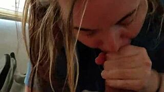 blonde sucks hung stud till he explodes