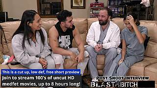 mia casually sucks on that huge cock backstage, moaning as she swallows the massive load in her petite latina style.