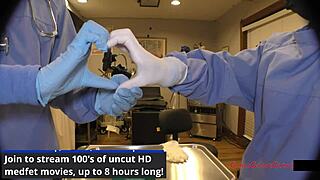 Testing which gloves fit best on nurse Jewel in backstage hospital fetish with latex