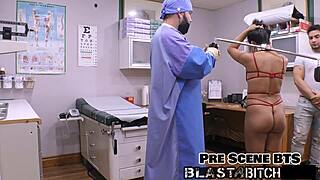 mia casually sucks on that huge cock backstage, moaning as she swallows the massive load in her petite latina style.