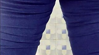 I caught this mature Latina in a public bathroom flashing her big ass and natural tits while she rides in cowgirl style like a chubby exhibitionist maid.