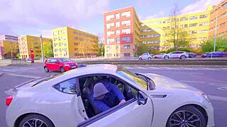 Blonde flashes and masturbates with dildo in taxi during daring ride.