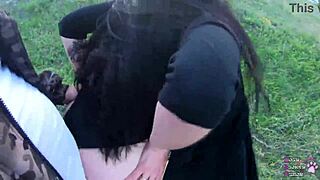 pawg goth slut teen gets fucked doggystyle outdoors in pov with big cock cum on ass