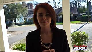 Cute redhead coed ravyn rubs perky tits and wet pussy with dildo toy