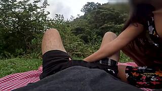 Picnic with my sexy best friend in a dress ends with my cock in her tight pussy real homemade video.