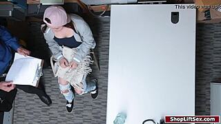 Brunette Teen Shoplifter Deepthroats and Fucks on Police Officer's Desk