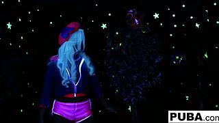 2 Hot Blondes Share Halloween Scare With Lesbian Pussy Fucking and Tits Action