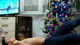 Skinny boy celebrates happy new year with raw moves