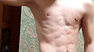 Skinny boy celebrates happy new year with raw moves