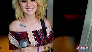 Petite blonde cutie Bonnie Wolf MASTURBATES and SUCKS hard cock