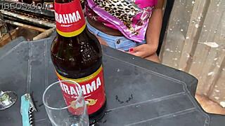 Alice tries her first time in the program at the bar sitting on thick cock from older guy