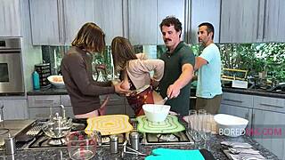 In the kitchen, mature milf Aderes Quin offers free-use wanksgiving fun. She spreads her pussy for not son during holiday sex.