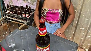 Alice tries her first time in the program at the bar sitting on thick cock from older guy