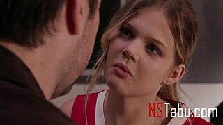 Hey, this tiny cheerleader is totally making her teacher's wild classroom desk fantasies real! 📣😉