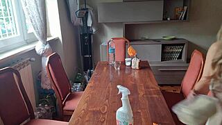 so i cleaned the neighbor's table and slipped off my panties, wondering if he'd notice the tease