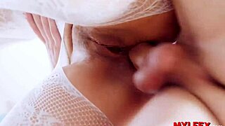 Quiet stepson rides cute milf in lingerie with wet shaved pussy action in garage.