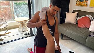 uhh hot blonde ends up fuckin her muscular personal trainer to get free lessons ya know