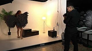 Hey, check out horny photographer banging Celeste Alba in black wings! 🔥😈