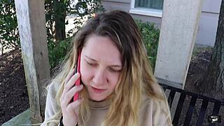 Married woman takes stranger's creampie bareback while on phone. It saves her marriage through cheating thrill.