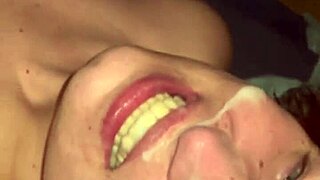 Redhead mature MILF takes cum in mouth and facial in sexy compilation