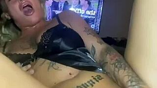 Horny goth teen slut feels intense pleasure while fucking her tight ass with big tits bouncing.