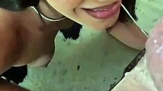 Teen Brunette Latina Gives Sloppy Blowjob with Rimjob and Takes Cum in Mouth During POV Casting