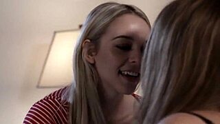 The blonde stepdaughter eagerly licked her brunette stepmom's shaved pussy in lingerie while masturbating together.