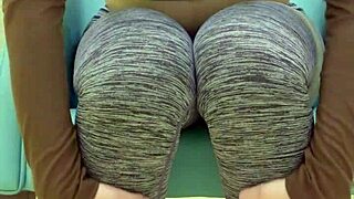 Teen babe in leggings teases her sugar daddy during workout photoshoot